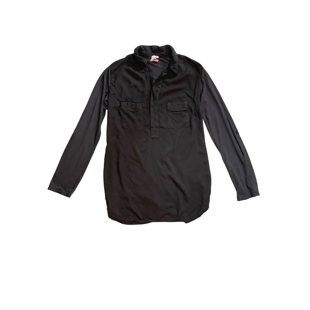 Splendid‎ Black Long Sleeve Tunic Blouse Mixed Media Pockets Small